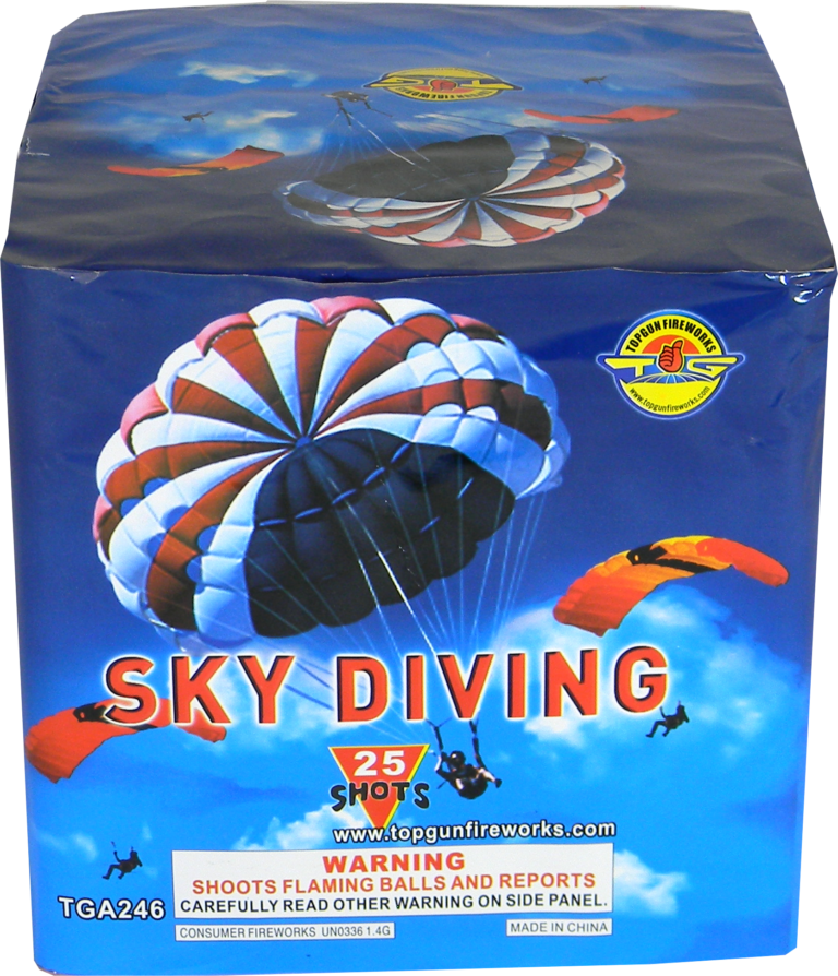 Crackling tail to parachute with smoke trail.